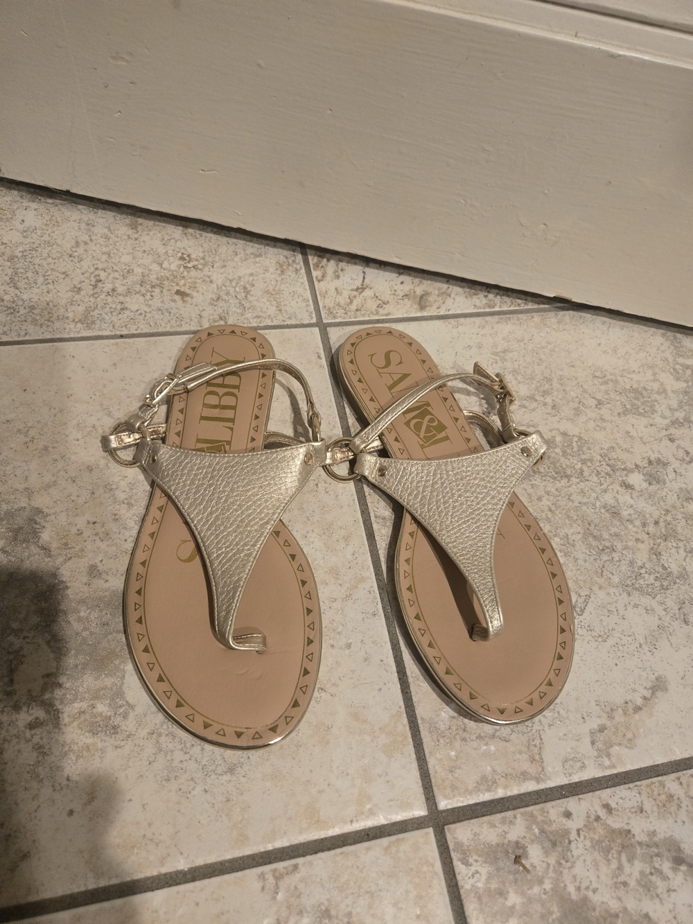 Sam & Libby Metallic Gold T-Strap Ankle Sandals